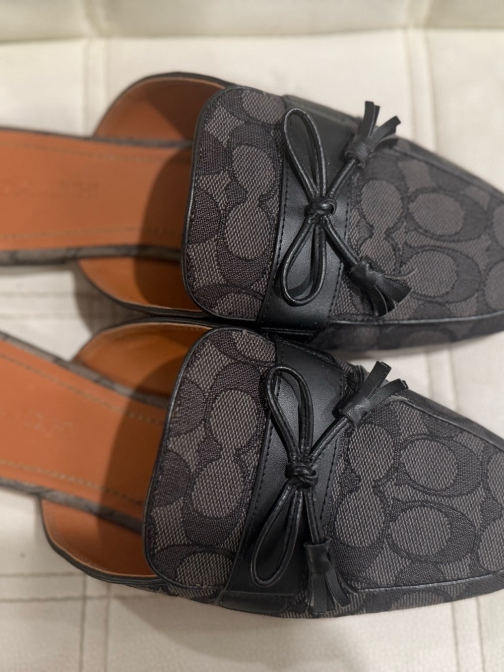 Coach Black Signature Jacquard Bow Backless Loafers 9B - Picture 10 of 11